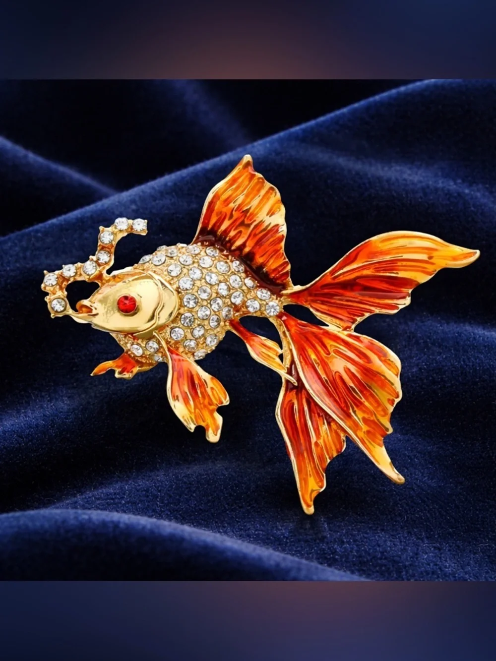Luxury Goldfish Pin Crystal Rhinestone Enamel Koi Fish Brooch